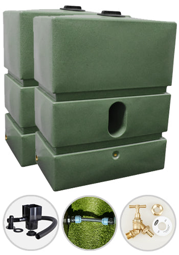 1200 Litre Water Butt Twin Pack Linked - Green Marble