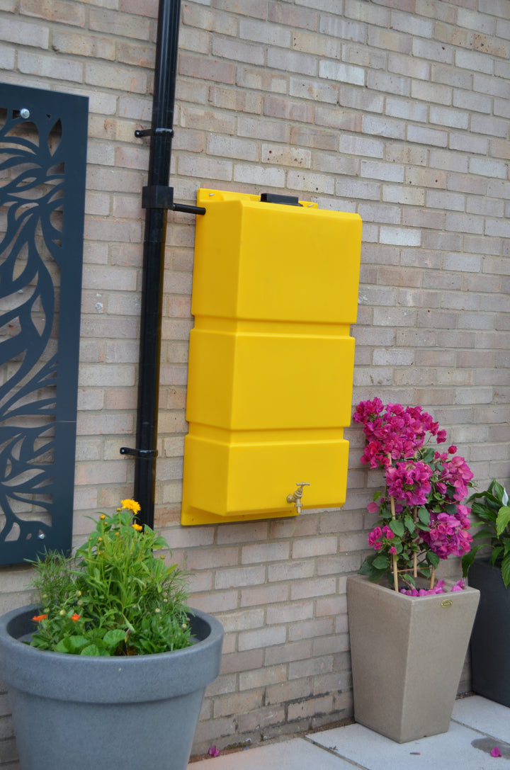 100 Litre Wall Mounted Water Butt with Tap & Diverter - Yellow
