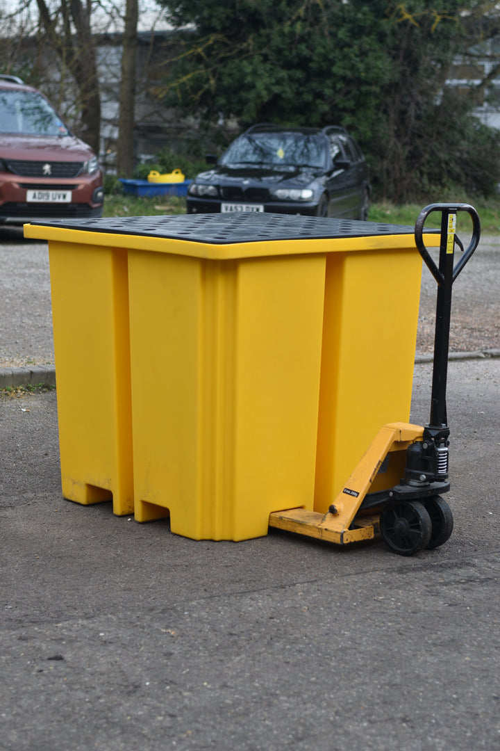 Space Saving IBC Bund Pallet - Yellow with PE Grid & 115L Spill Tray