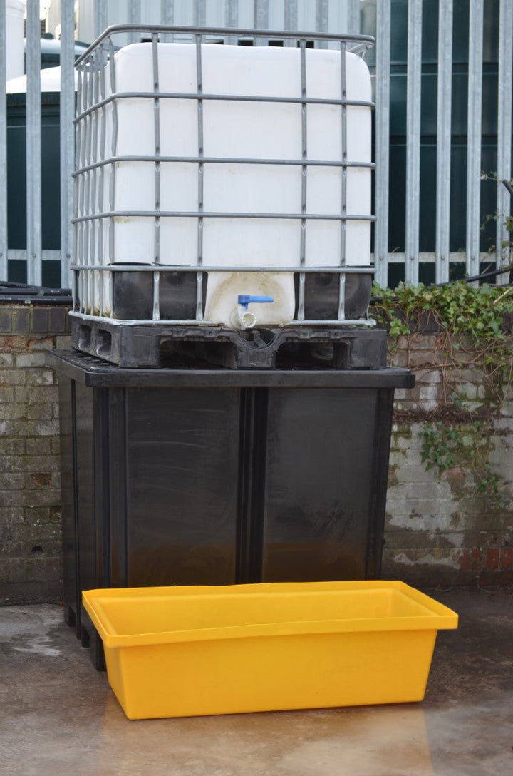 Space Saving IBC Bund Pallet - Black with PE Grid & 115L Spill Tray