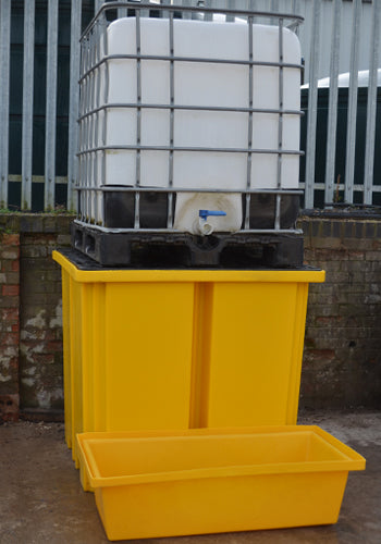 Space Saving IBC Bund Pallet - Yellow with PE Grid & 115L Spill Tray